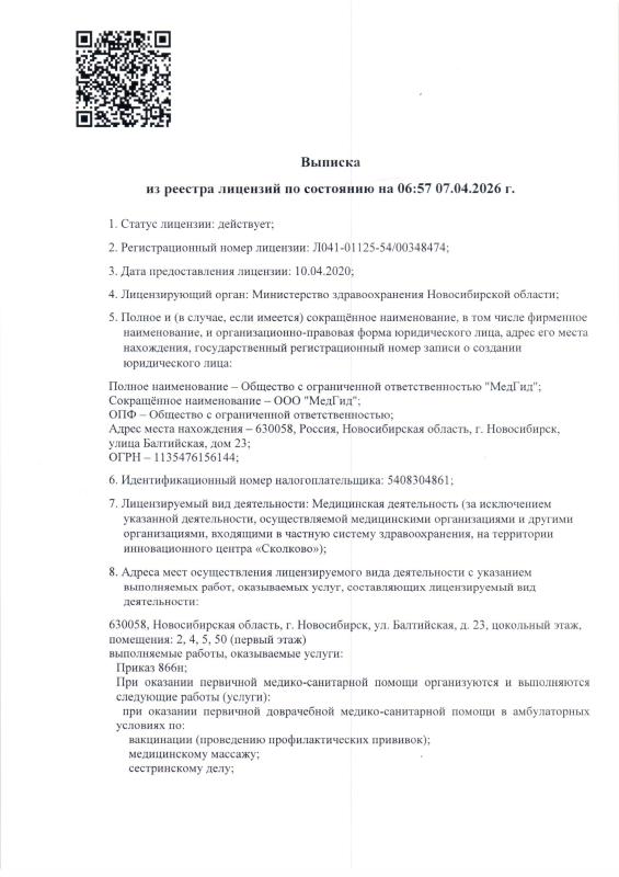 Выписка из реестра лицензий
